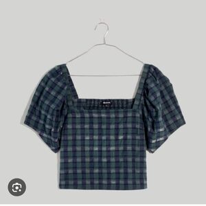 Madewell Hopewell Plaid Puff Sleeve Crop Top
